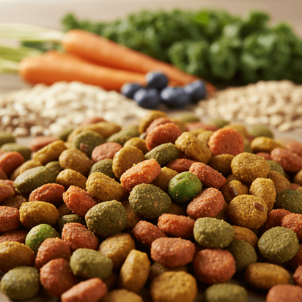 Premium pet food kibble with fresh natural ingredients