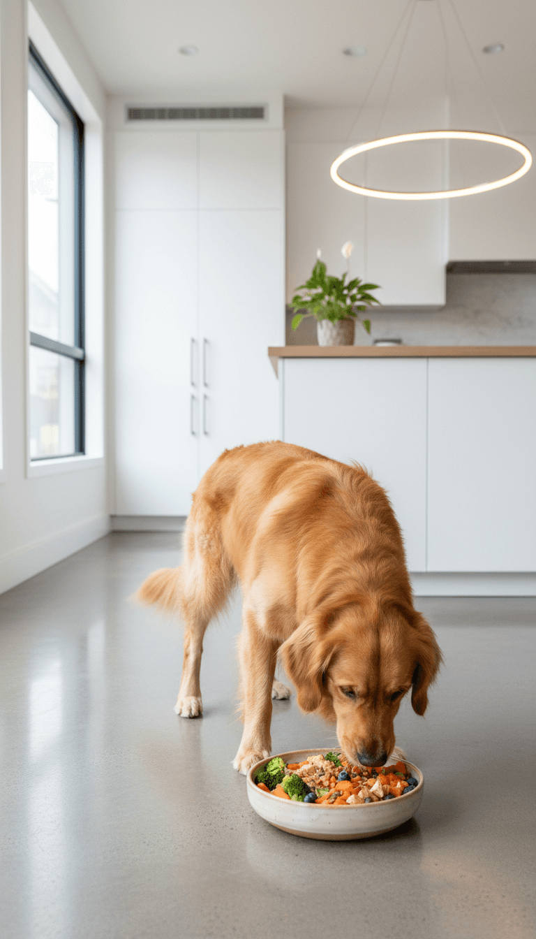 Dog eating healthy nutrition from bowl